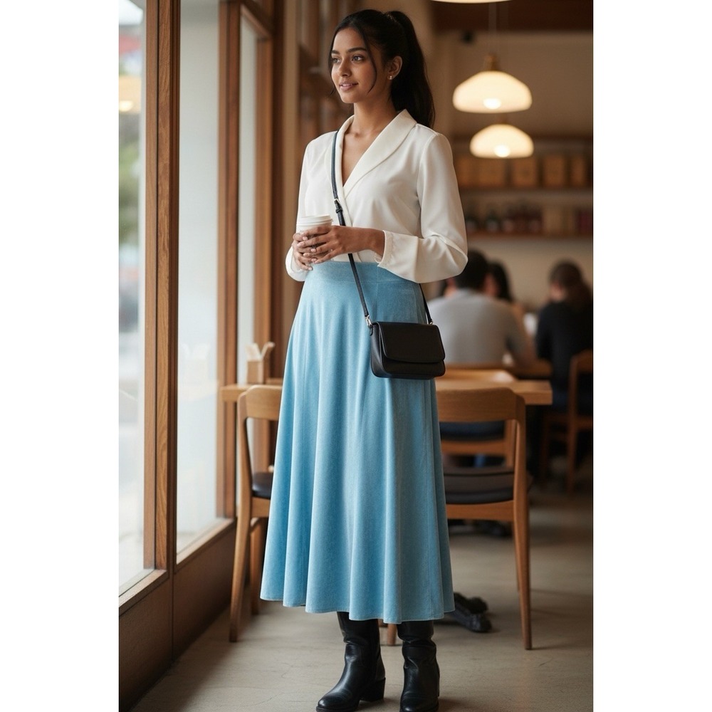 Cato Teal Suede-Look A-Line Skirt Women's Size 14 Classic Career Versatile